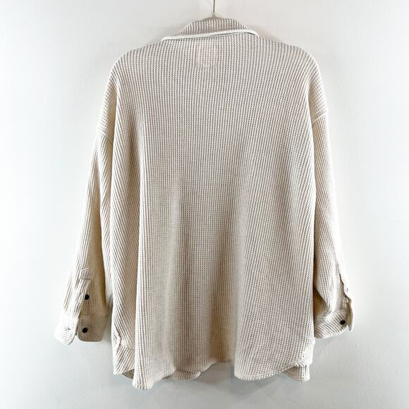 Aerie Lumberjane Waffle Snap Button Top Shacket Cream Medium - Picture 4 of 8